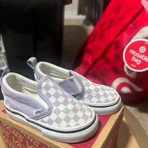 Slip on baby vans size 5 purple and white checker